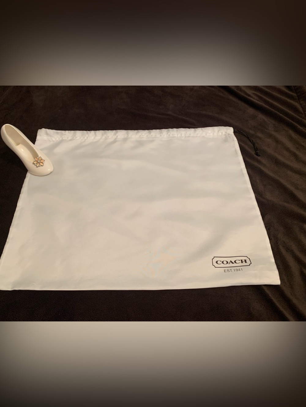 COACH white silky, feel drawstring, dust bag, medium size LNWOT